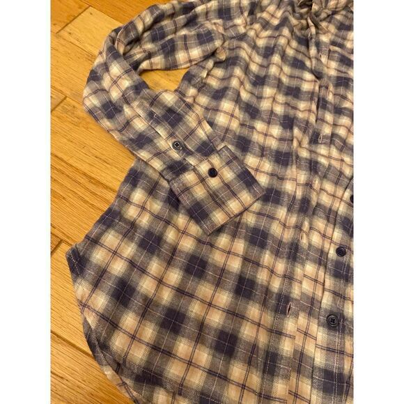 BeachLunchLounge women's soft plaid button down collared long sleeve shirt sz S - Picture 3 of 9